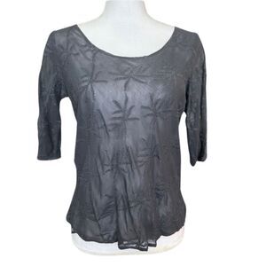 Vintage Beth Schaeffer semi-transparent embroidered black top. Large